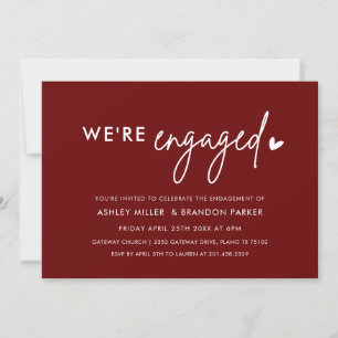 Simple Burgundy We're Engaged Engagement Party Invitation
