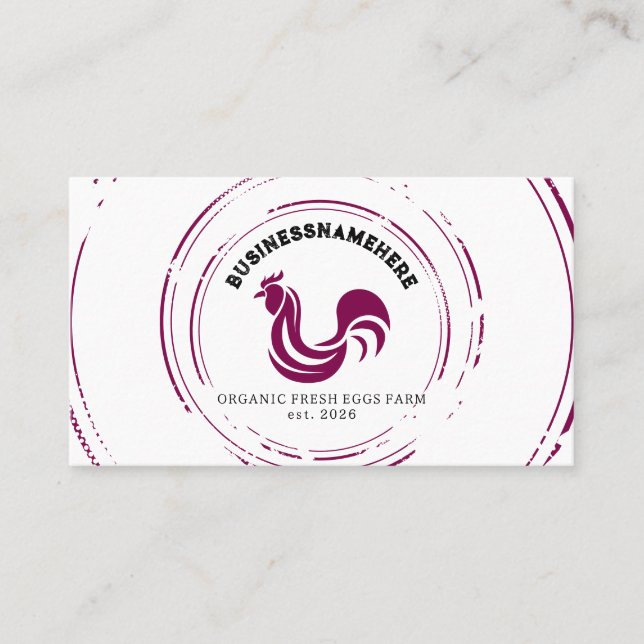 Simple Burgundy White Chicken QR Code Business Card (Front)