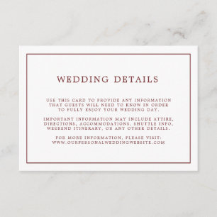 Simple Burgundy White Minimalist Wedding Details Enclosure Card