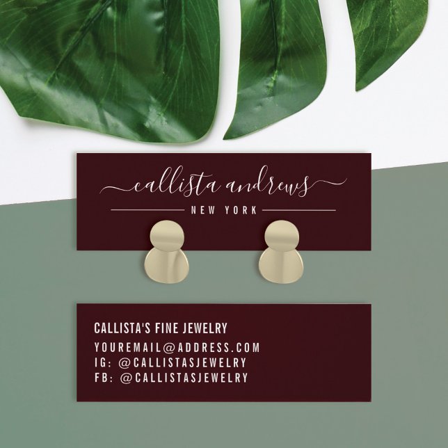 Simple Burgundy White Script Earring Display Card (Creator Uploaded)