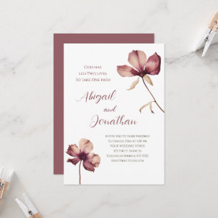 Simple Burgundy Wildflowers Christian Wedding Invitation