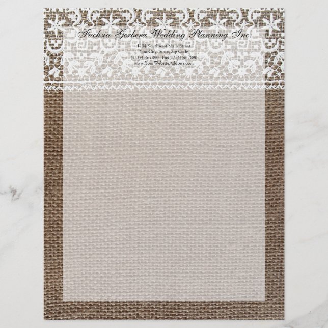 Simple Burlap and Lace Customised Letterhead (Front)