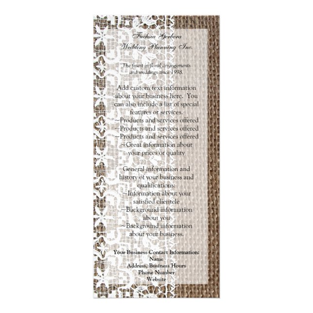 Simple Burlap and Lace Rack Card (Front)