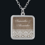 Simple Burlap and Lace Silver Plated Necklace<br><div class="desc">Simple burlap and lace theme is great for a rustic,  outdoor or country wedding.  Textural,  rough-look image of burlap contrasts the soft elegant delicate lace.   Copyright © www.CustomInvitesOnline.com</div>