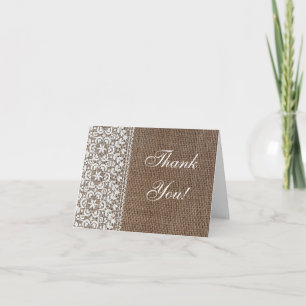 Simple Burlap and Lace Thank You Card