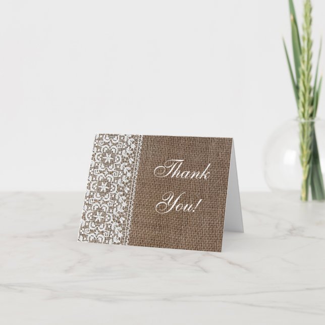 Simple Burlap and Lace Thank You Card (Front)