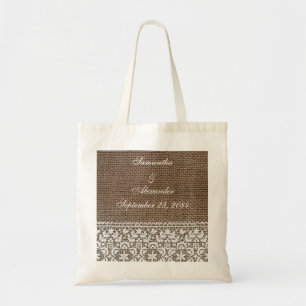 Simple Burlap and Lace Tote Bag