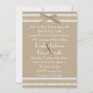 Simple burlap white rustic wedding invitations