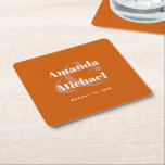 Simple Burnt Orange Modern Minimalist Wedding Square Paper Coaster<br><div class="desc">A stylish simple wedding or engagement coaster design in the popular colour choice - burnt orange with light ecru text. The bride and groom's names are featured in bold typeface with a large stylish ampersand joining their names. This contemporary text is paired with simple lettering showing the wedding date. The...</div>