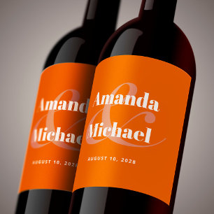 Simple Burnt Orange Modern Minimalist Wedding Wine Label