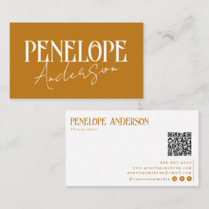 Simple Burnt Orange QR Code Boho Terracotta Modern Business Card