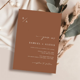 Simple Burnt Orange Terracotta Minimalist Wedding Invitation