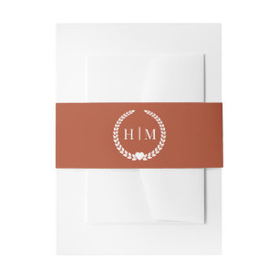 Simple Burnt Terracotta Orange Monogram Invitation Belly Band