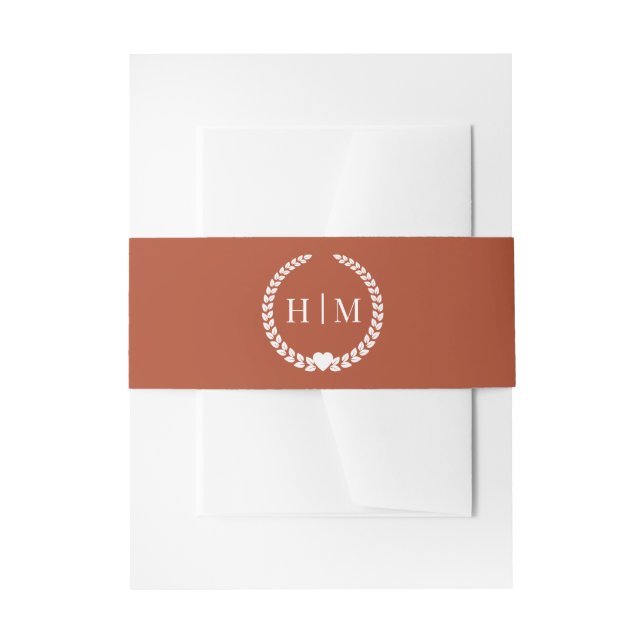 Simple Burnt Terracotta Orange Monogram Invitation Invitation Belly Band (Front Example)