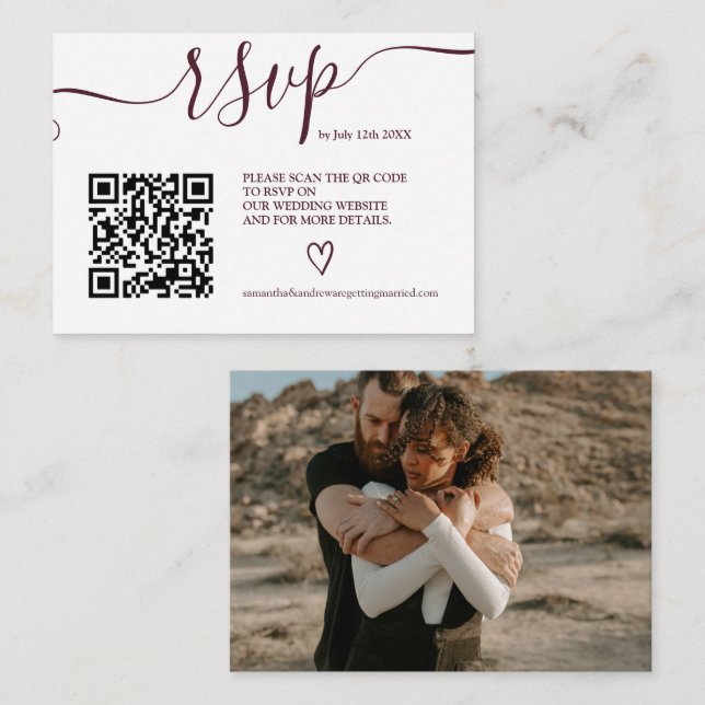 Simple burugndy wedding rsvp Qr code photo Enclosure Card (Front/Back)