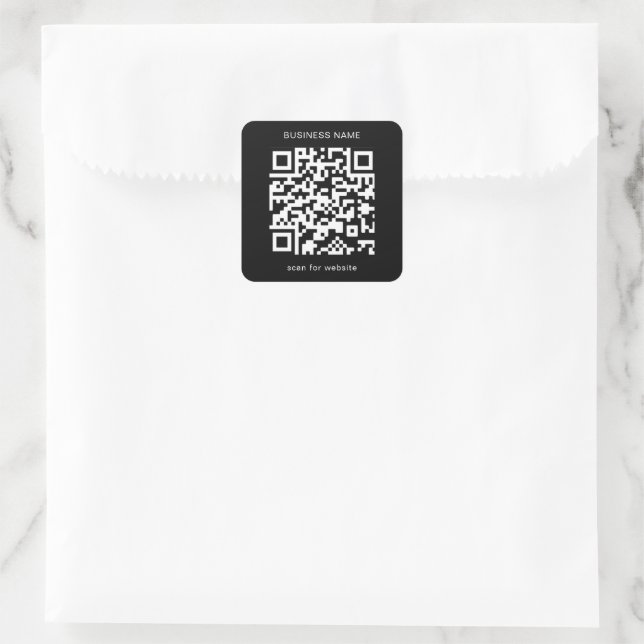 Simple Business Black QR Code Square Sticker (Bag)