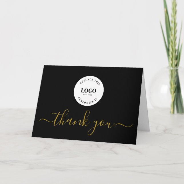 Simple Business Company logo Social Gold Black   Thank You Card (Front)