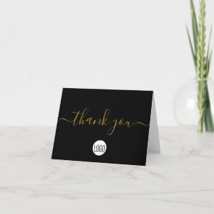 Simple Business Company logo Social Gold Black   Thank You Card