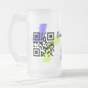 Simple business company website barcode QR add nam Frosted Glass Beer Mug