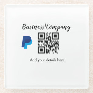 Simple business company website barcode QR add nam Glass Coaster