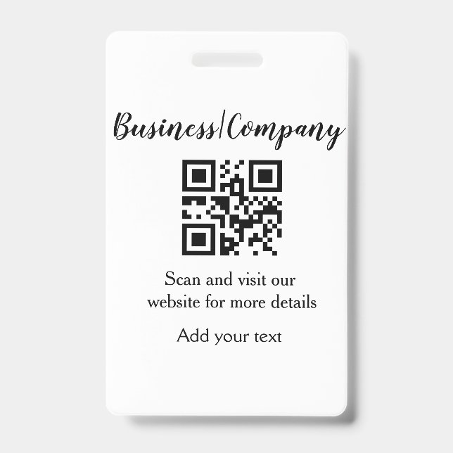 Simple business company website barcode QR add nam ID Badge (Front)