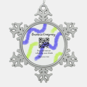 Simple business company website barcode QR add nam Snowflake Pewter Christmas Ornament