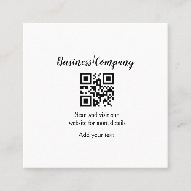 Simple business company website barcode QR add nam Square Business Card (Front)