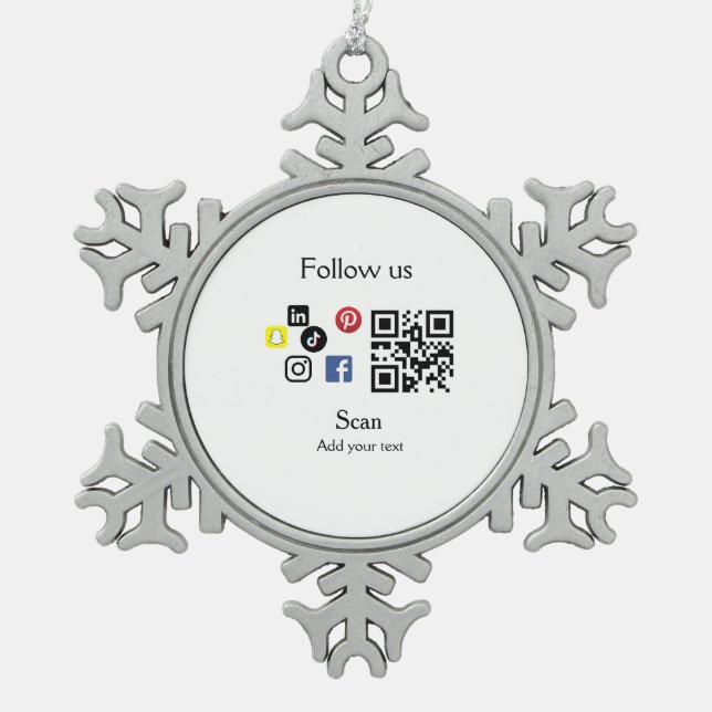 Simple business company website barcode QR code Snowflake Pewter Christmas Ornament (Front)