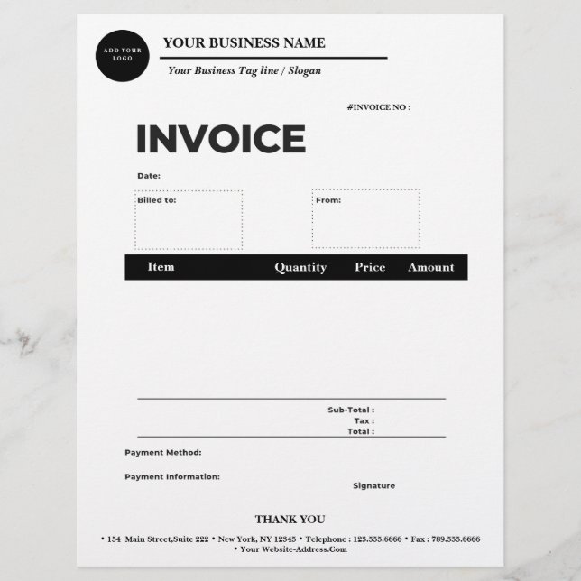 Simple Business Custom Logo Invoice  Custom Letterhead (Front)