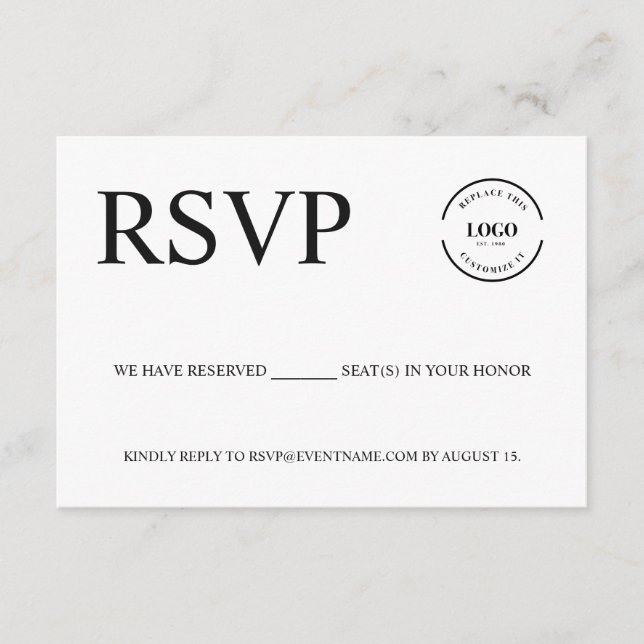 Simple Business event Logo Reserved seats Custom Enclosure Card (Front)