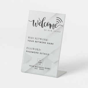Simple Business Guest Wifi Password and Network Pedestal Sign