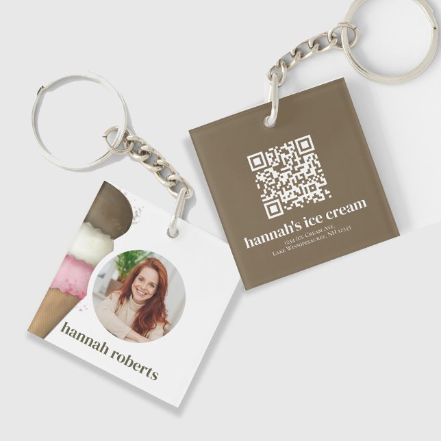 Simple Business Ice Cream Employee ID Template Key Ring (Business ice cream cone employee id lanyard. )