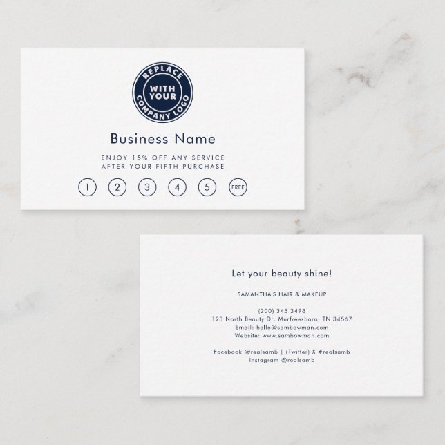 Simple Business Logo Beautician Salon Loyalty Card (Front/Back)