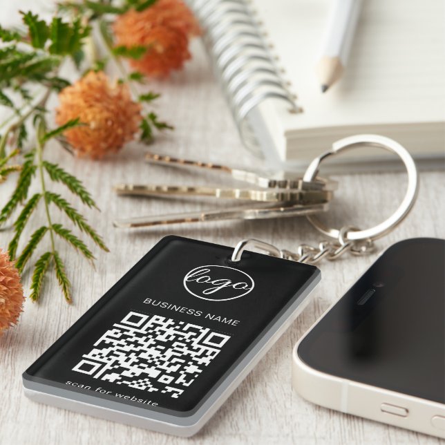 Simple Business Logo Black QR Code Key Ring (Front Right)