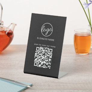 Simple Business Logo Black QR Code Restuarant Menu Pedestal Sign