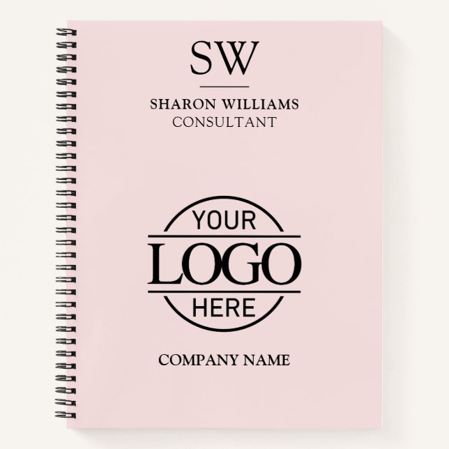 Simple Business Logo Blush Pink Monogram Initial Notebook (Front)