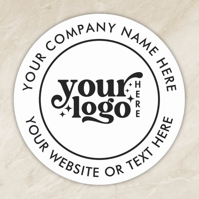 Simple Business Logo Custom Text White  Classic Round Sticker (Creator Uploaded)