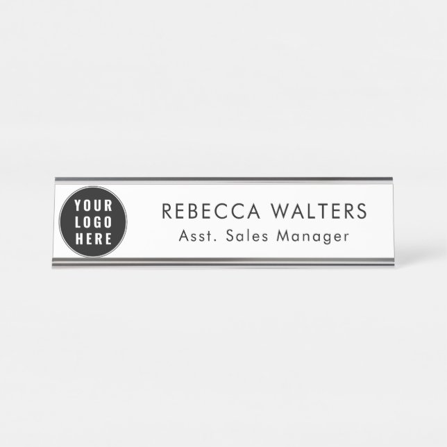 Simple Business Logo Employees Custom Desk Name Plate (Front)