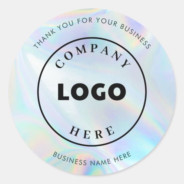 Simple Business Logo Iridescent Custom Classic Round Sticker (Front)