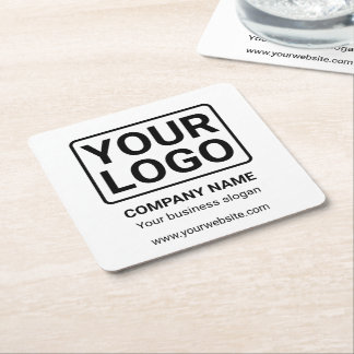 Simple Business Logo Name Slogan Square Paper Coaster