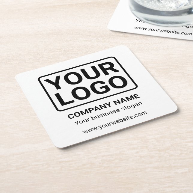Simple Business Logo Name Slogan Square Paper Coaster (Angled)