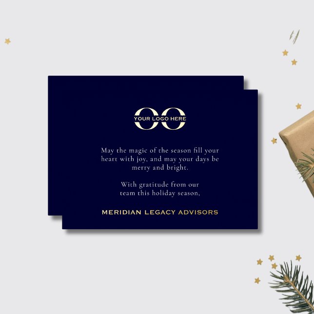 Simple Business Logo Navy Blue and Gold Foil Holiday Card (Creator Uploaded)