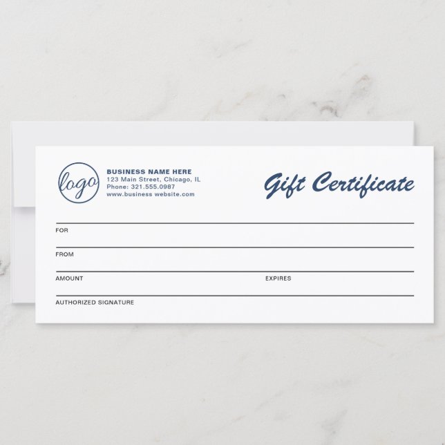 Simple Business Logo Navy Blue Gift Certificate (Front)
