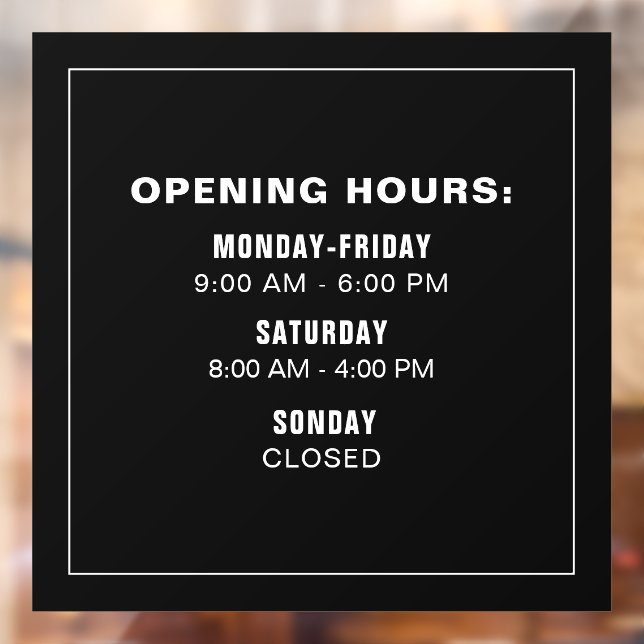 Simple Business Logo Opening Times Template Black Window Cling (Sheet 2)