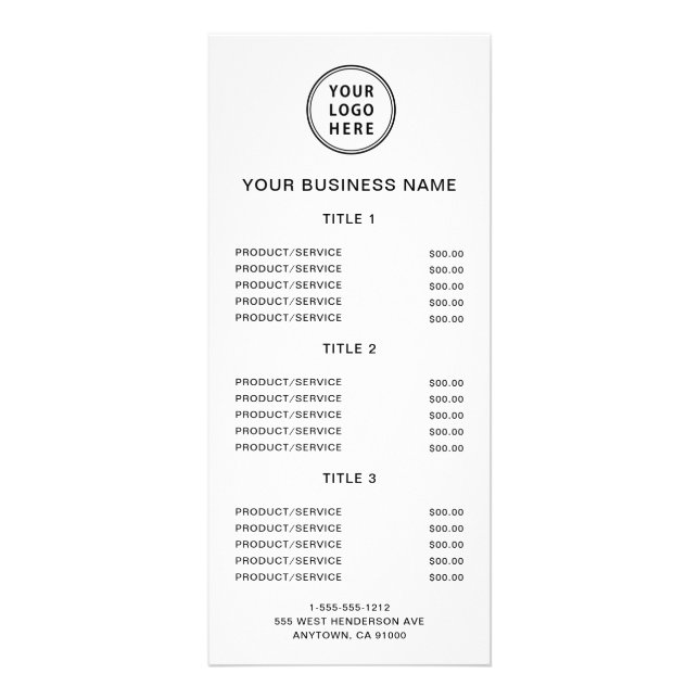 Simple Business Logo Price List Rack Card (Front)