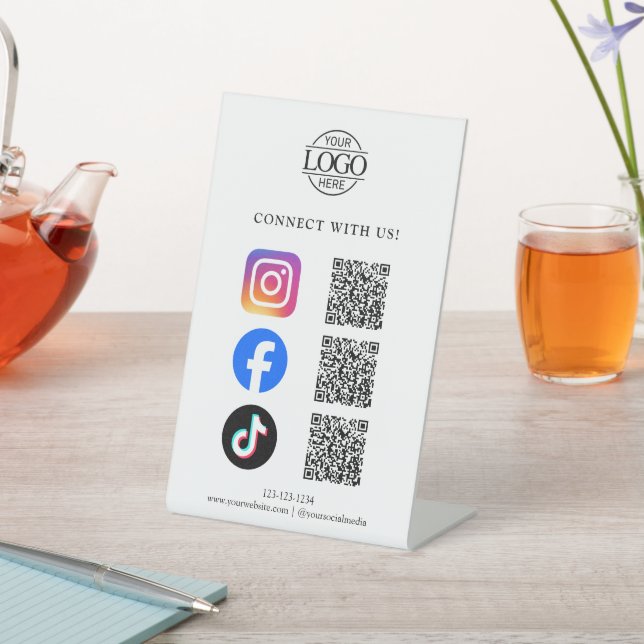 Simple Business Logo QR Code Connect With Us Pedestal Sign (In SItu)