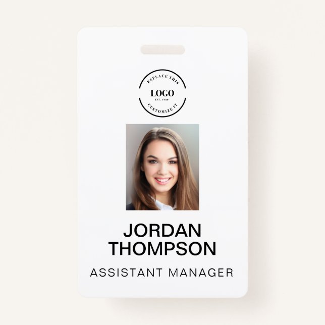 Simple Business Logo QR code Employee photo ID Badge (Front)