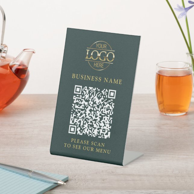 Simple Business Logo QR Code Menu Contactless Pedestal Sign (In SItu)
