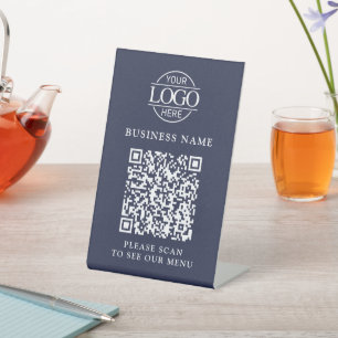 Simple Business Logo QR Code Menu Contactless Pedestal Sign