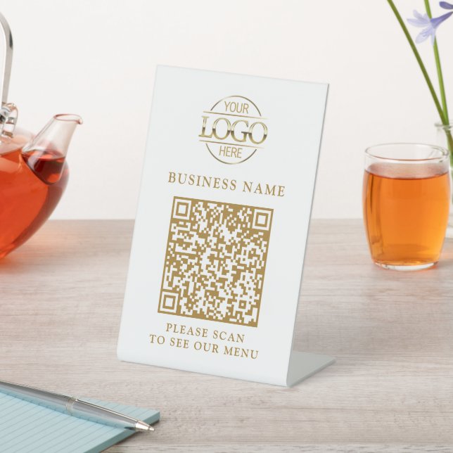 Simple Business Logo QR Code Menu Contactless Pedestal Sign (In SItu)